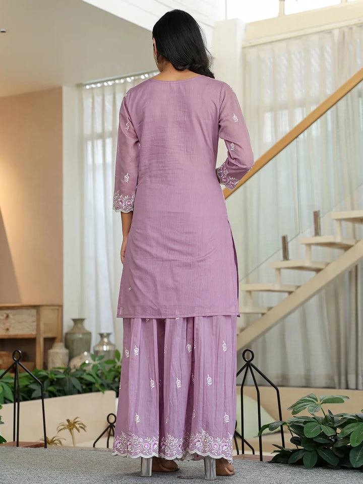 Purple Embroidered Kurti Dupatta Set With Lining-Yufta Store-6625SKDPRM