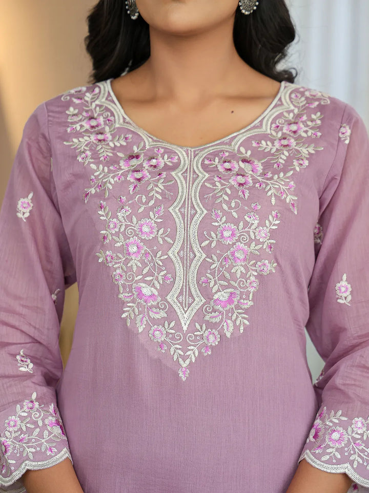 Purple Embroidered Kurti Dupatta Set With Lining-Yufta Store-6625SKDPRM