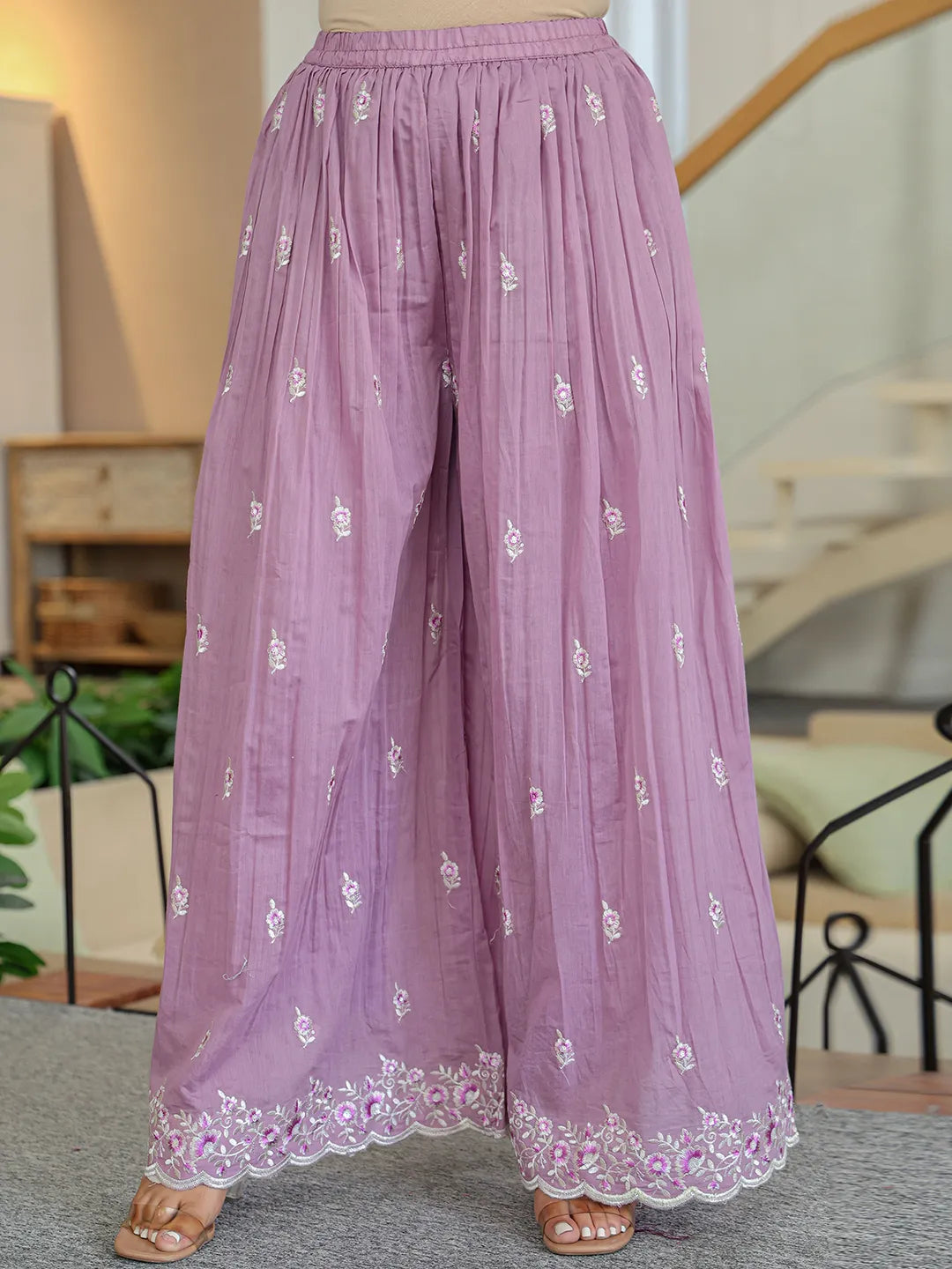 Purple Embroidered Kurti Dupatta Set With Lining-Yufta Store-6625SKDPRM