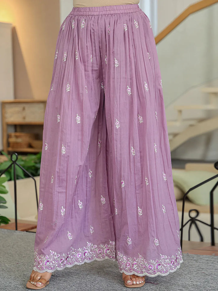 Purple Embroidered Kurti Dupatta Set With Lining-Yufta Store-6625SKDPRM