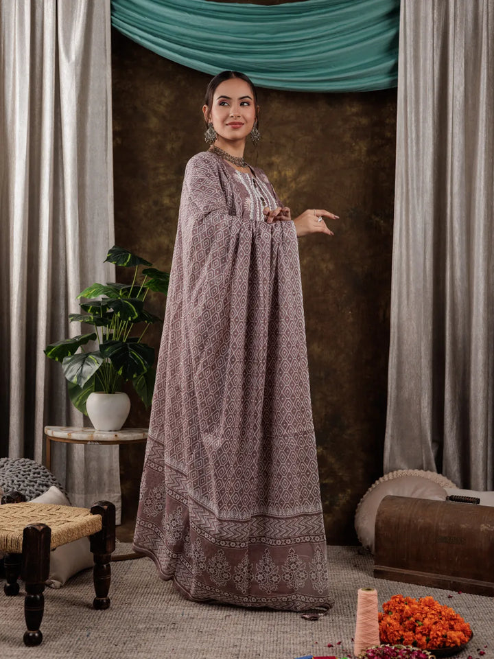 Purple Ethnic Motifs Pure Cotton Kurta Dupatta Set With Lace Detailing-Yufta Store-7180SKDPRS