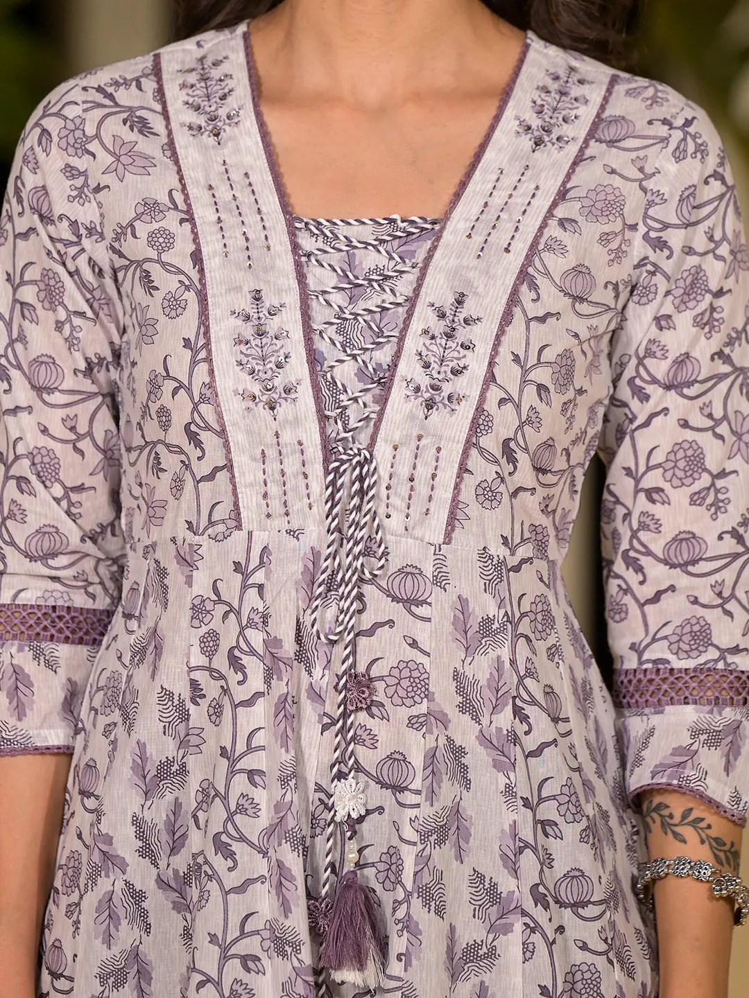 Purple Floral Print Kantha Work A Line Dori Work Dress Yufta Store Purple Floral Print Kantha Work A Line Dori Work Dress Yufta Store
