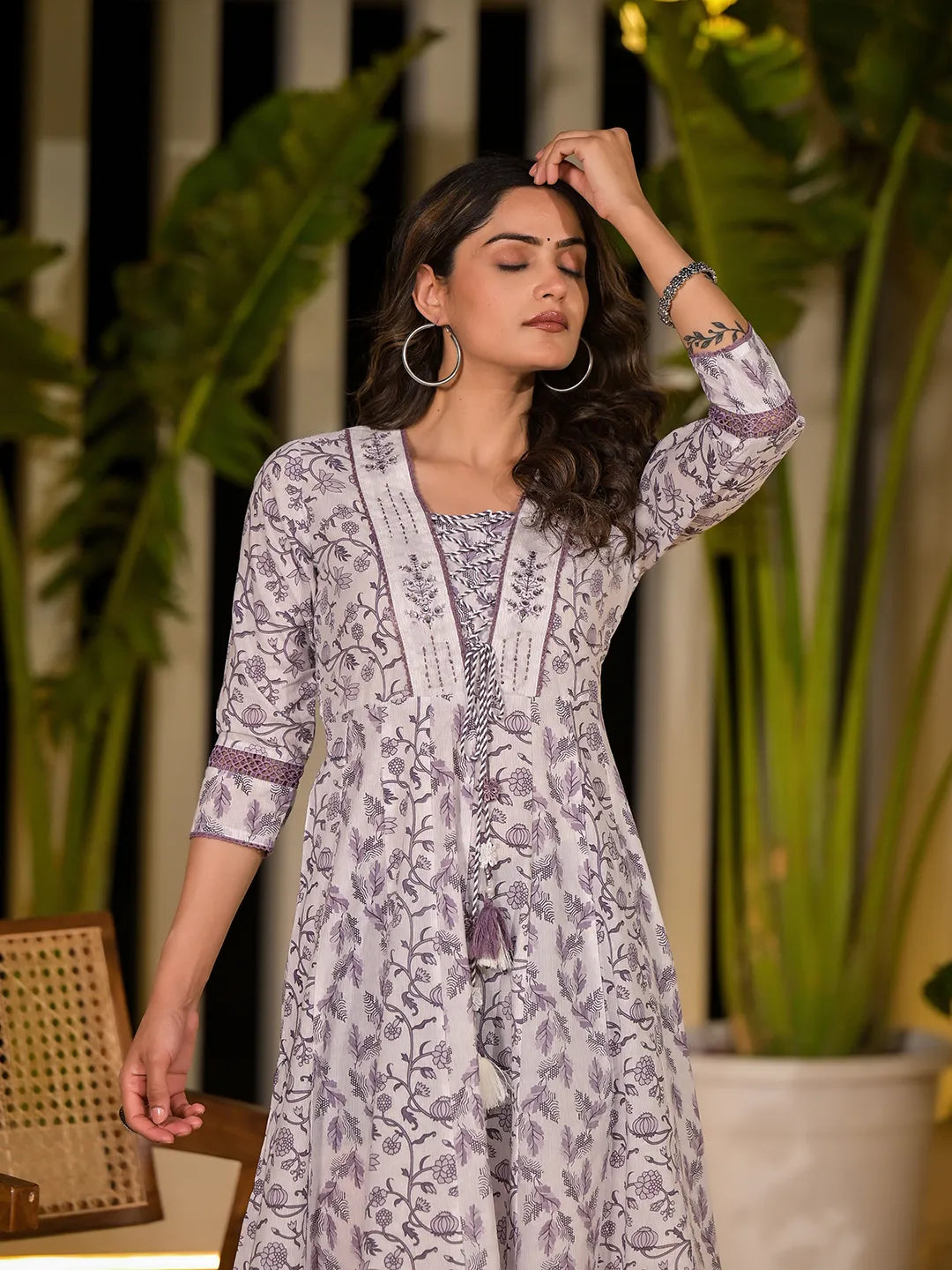 Purple Floral Print Kantha Work A Line Dori Work Dress Yufta Store Purple Floral Print Kantha Work A Line Dori Work Dress Yufta Store