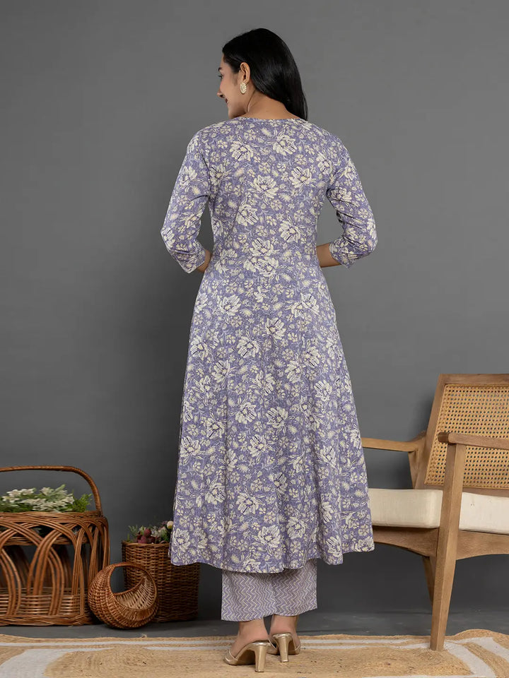 Purple Mirror_Work Cotton Anarkali Kurta Duppta Set-Yufta Store-1895SKDPRS