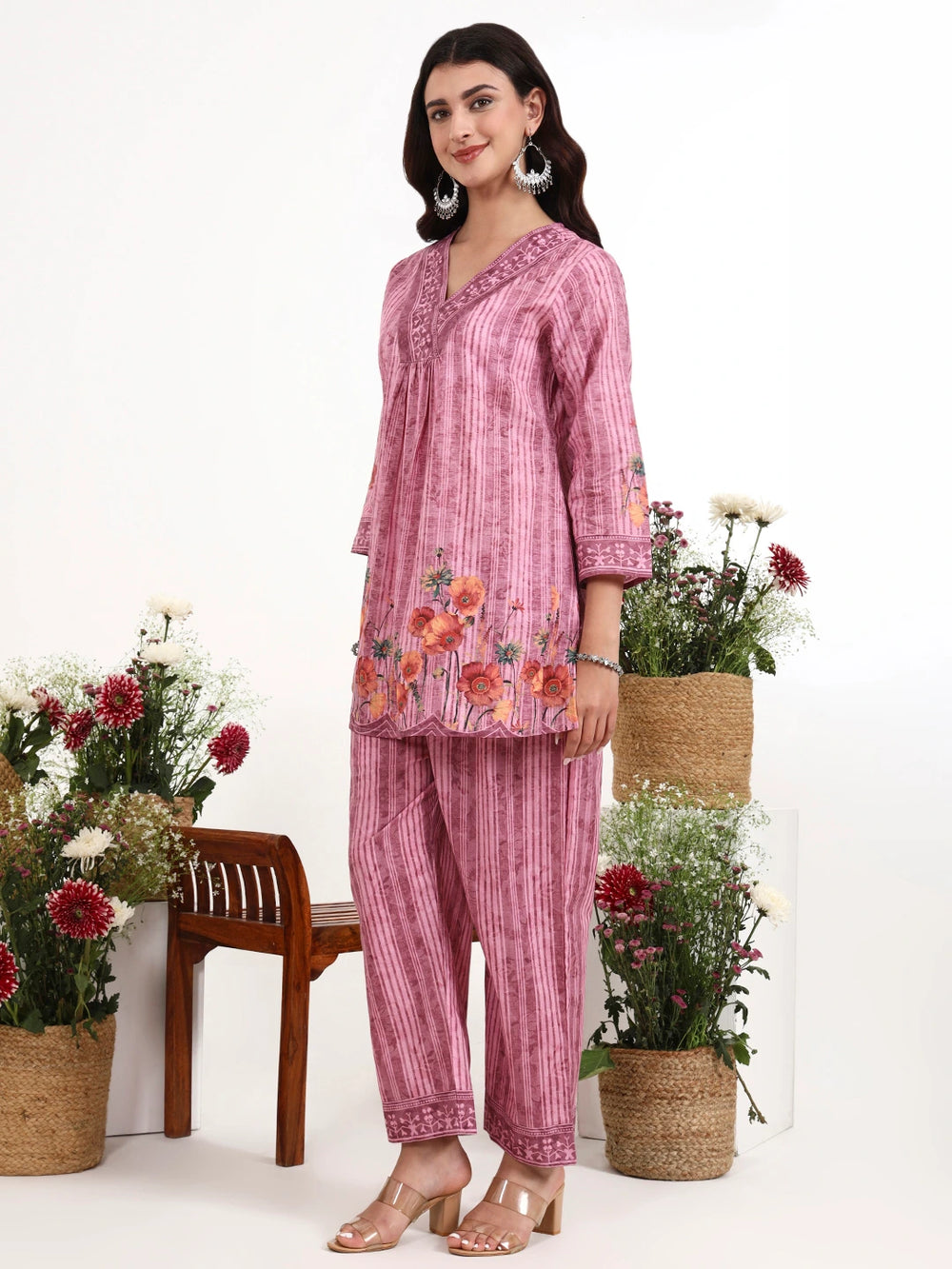 Purple Printed Cotton Co-Ord Set-Yufta Store-7499CRDPRM