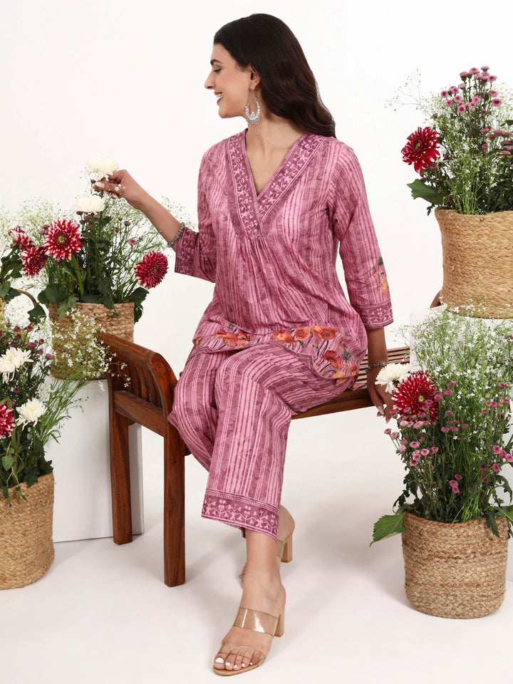 Purple Printed Cotton Co-Ord Set-Yufta Store-7499CRDPRM