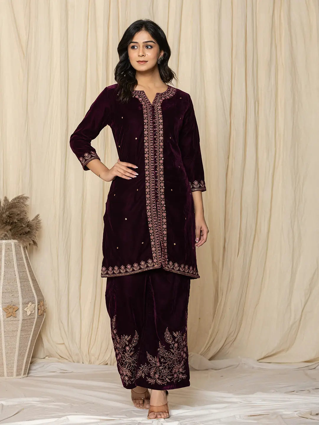 Purple Zari_Work Velvet Co-Ord Set-Yufta Store-6928CRDPRS