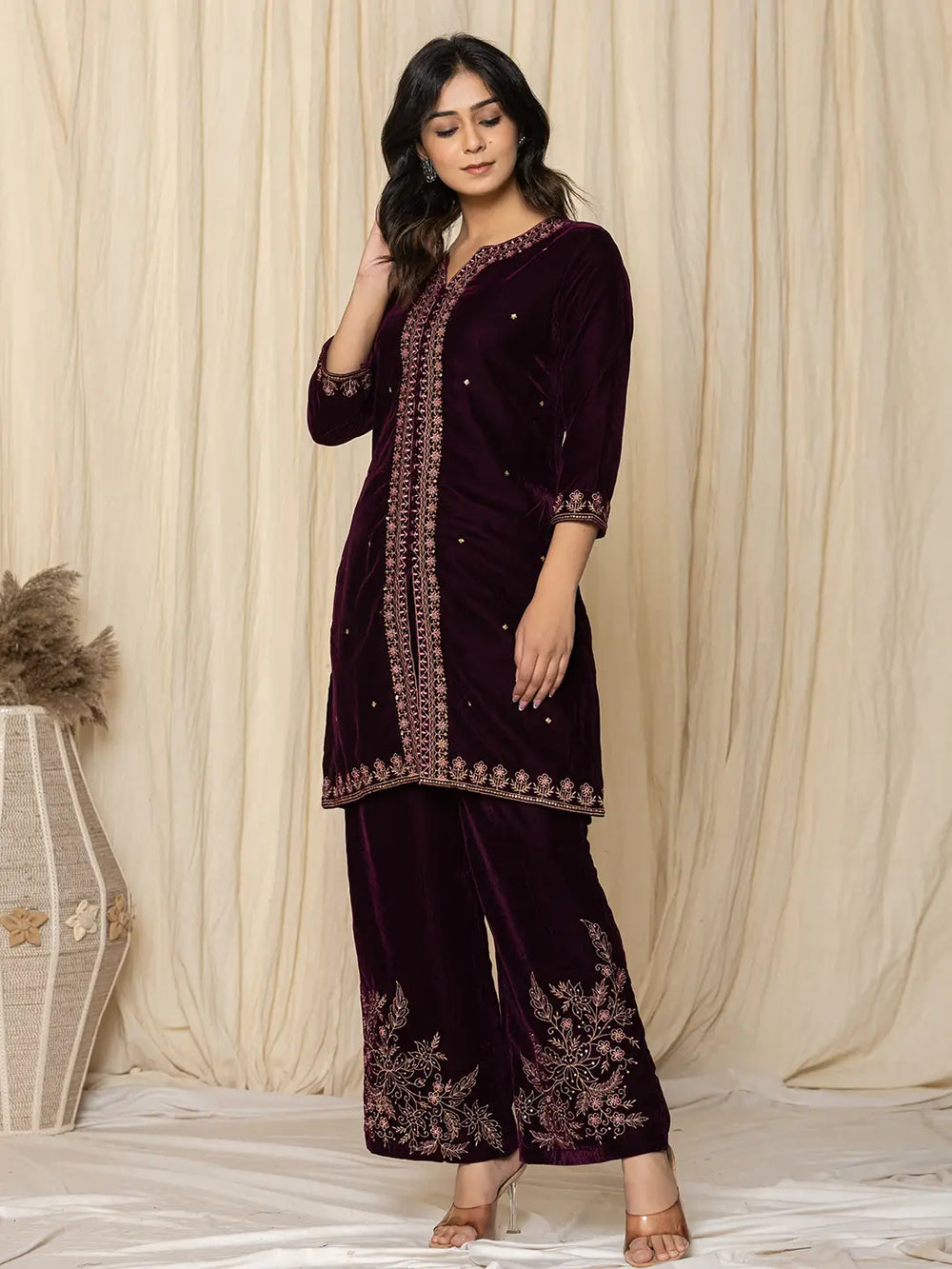 Purple Zari_Work Velvet Co-Ord Set-Yufta Store-6928CRDPRS