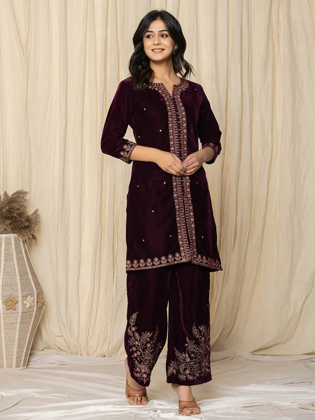 Purple Zari_Work Velvet Co-Ord Set-Yufta Store-6928CRDPRS