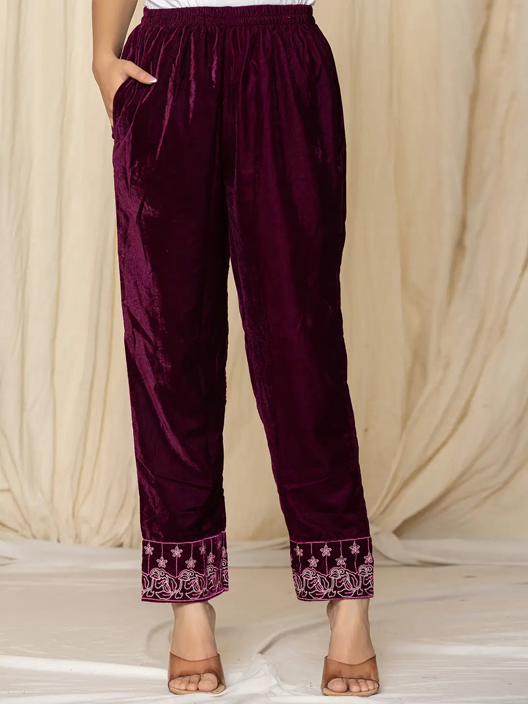 Purple Embroidered Velvet Co-Ord Set-Yufta Store-1839CRDPRS