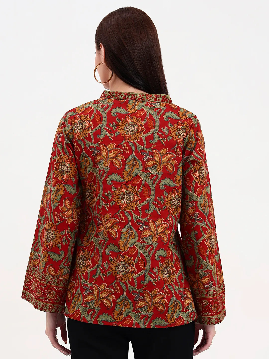 Red And Green Cotton Straight Top-Yufta Store-7260TOPRDS