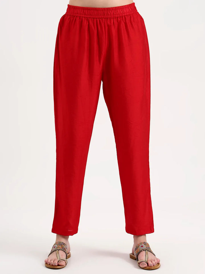 Red Chanderi A Line Dori Embroidery Kurta Set With Pant And Dupatta