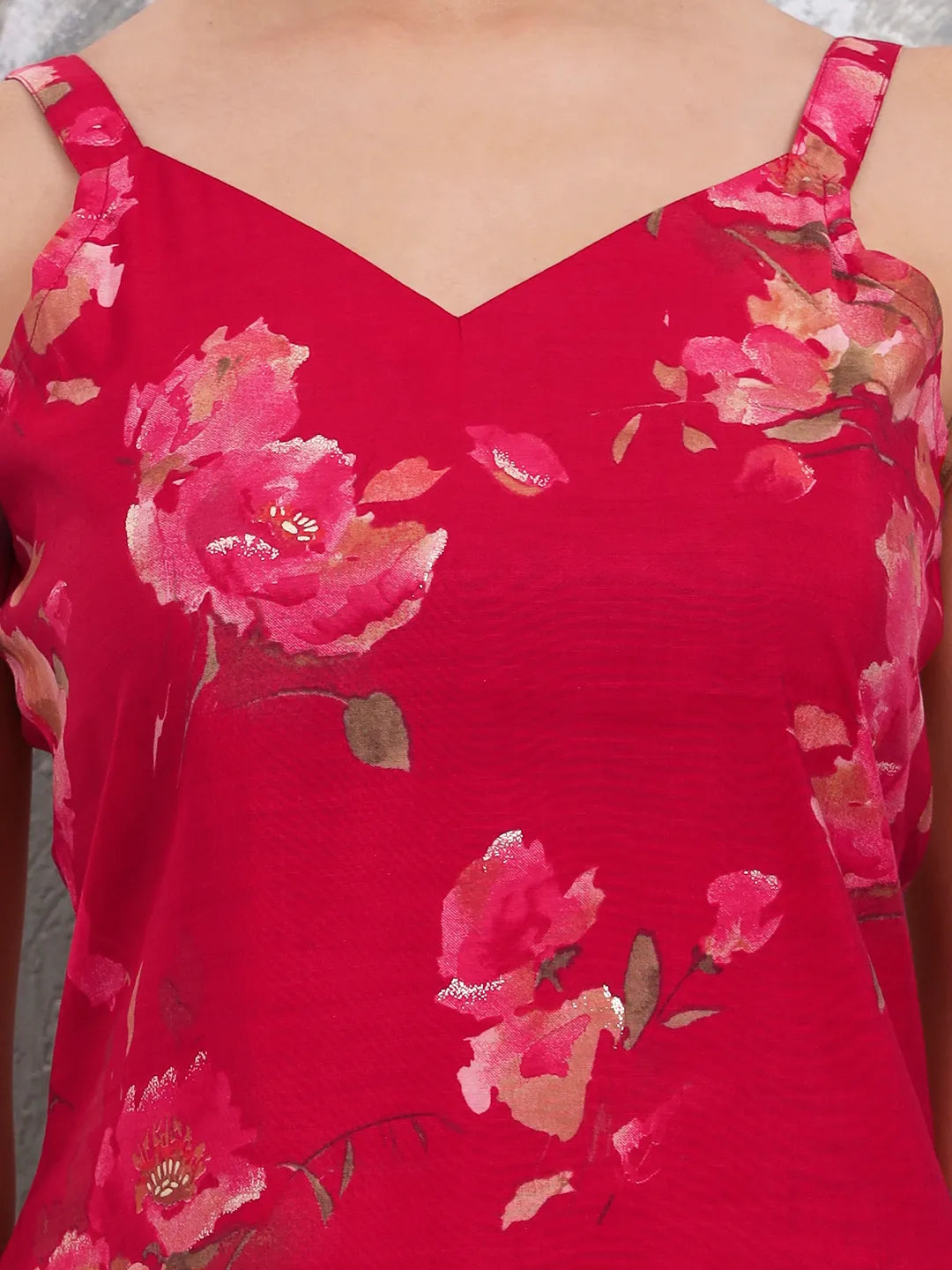 Red Floral Straight Silk Blend Sleeveslss Kurta Palazoo Dupatta Set-Yufta Store-6687SKDRDS