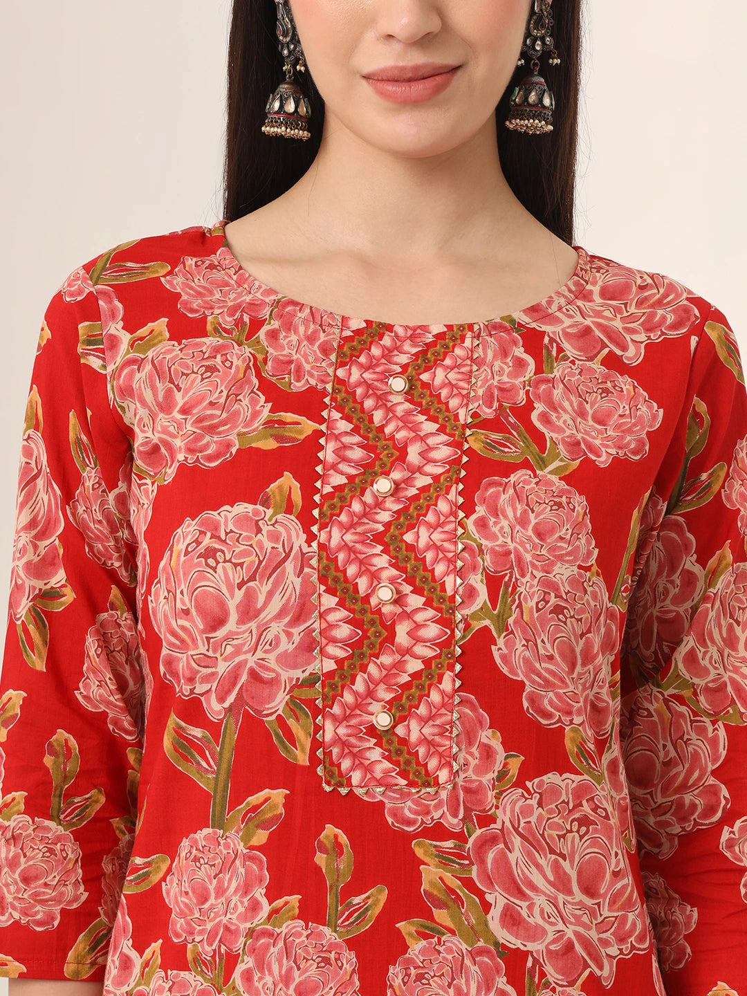 Red Pure Cotton Straight Kurta Pants Dupatta Set-Yufta Store-6260SKDRDM