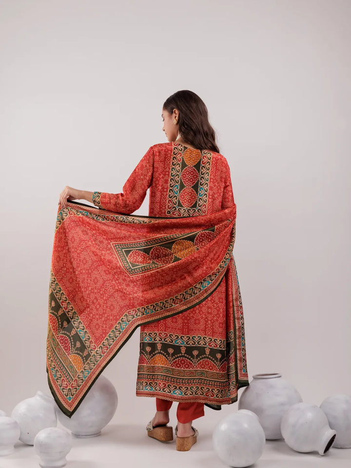 Red Pure Shimmer Tissue With Pure Viscose Trouser And Shimmer Dupatta-Yufta Store-7074SKDRDS