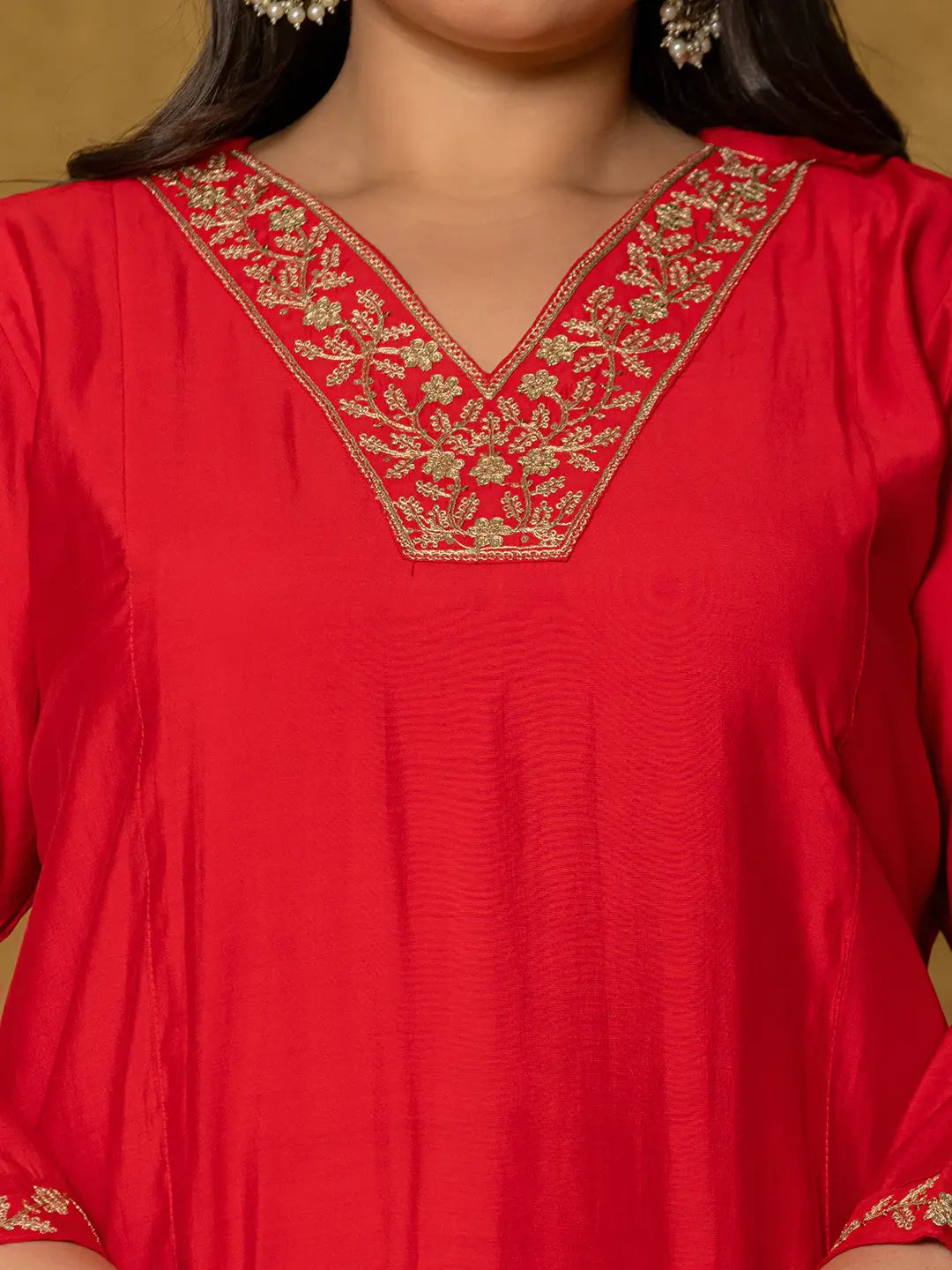 Red Silk Embroidered Plus Size Kurta Dupatta Set-Yufta Store-7175PSKDRD3XL