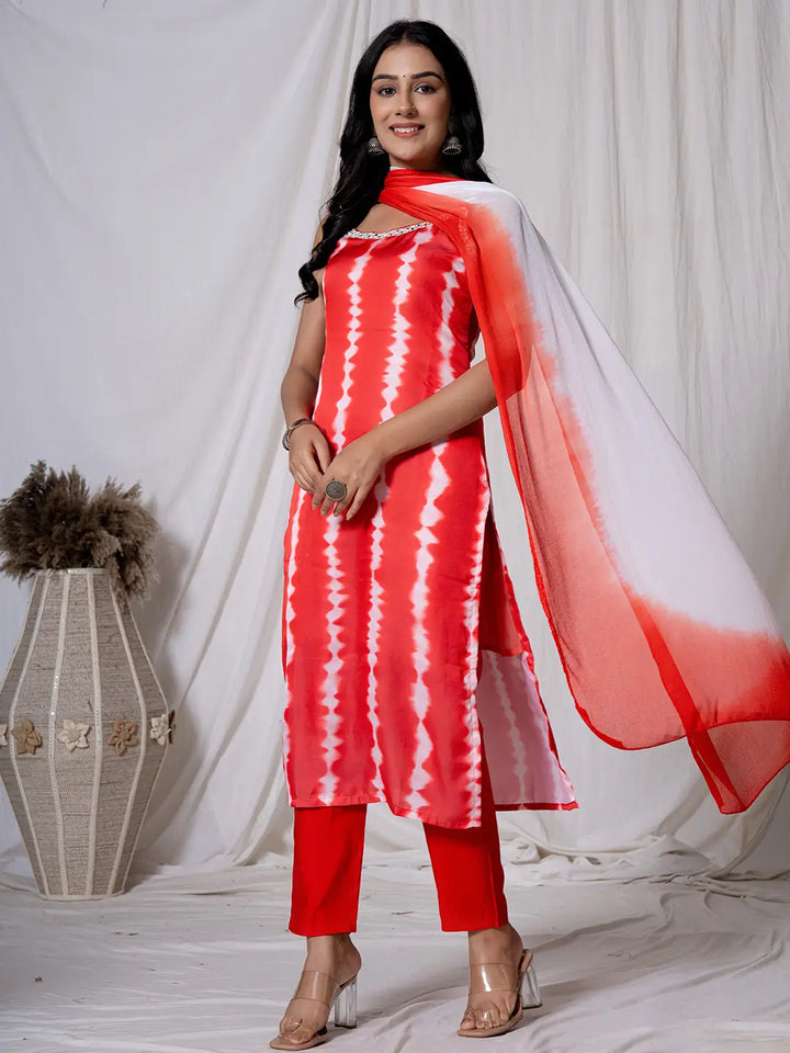 Red Silk Kurta Dupatta Pant Set-Yufta Store-7313SKDRDS