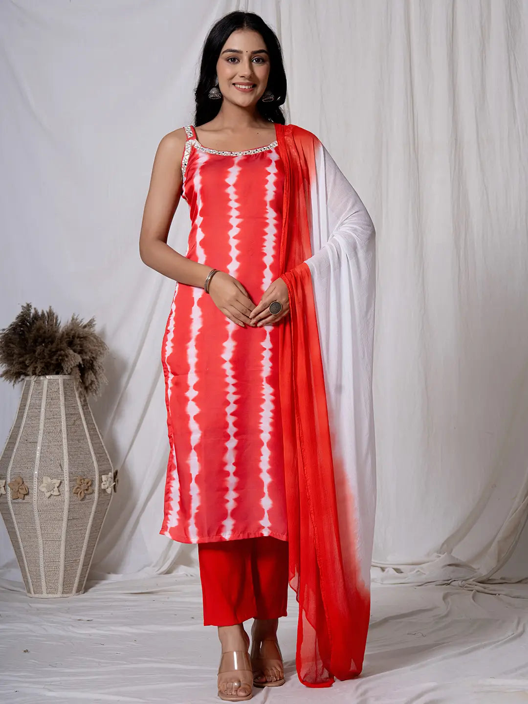 Red Silk Kurta Dupatta Pant Set-Yufta Store-7313SKDRDS