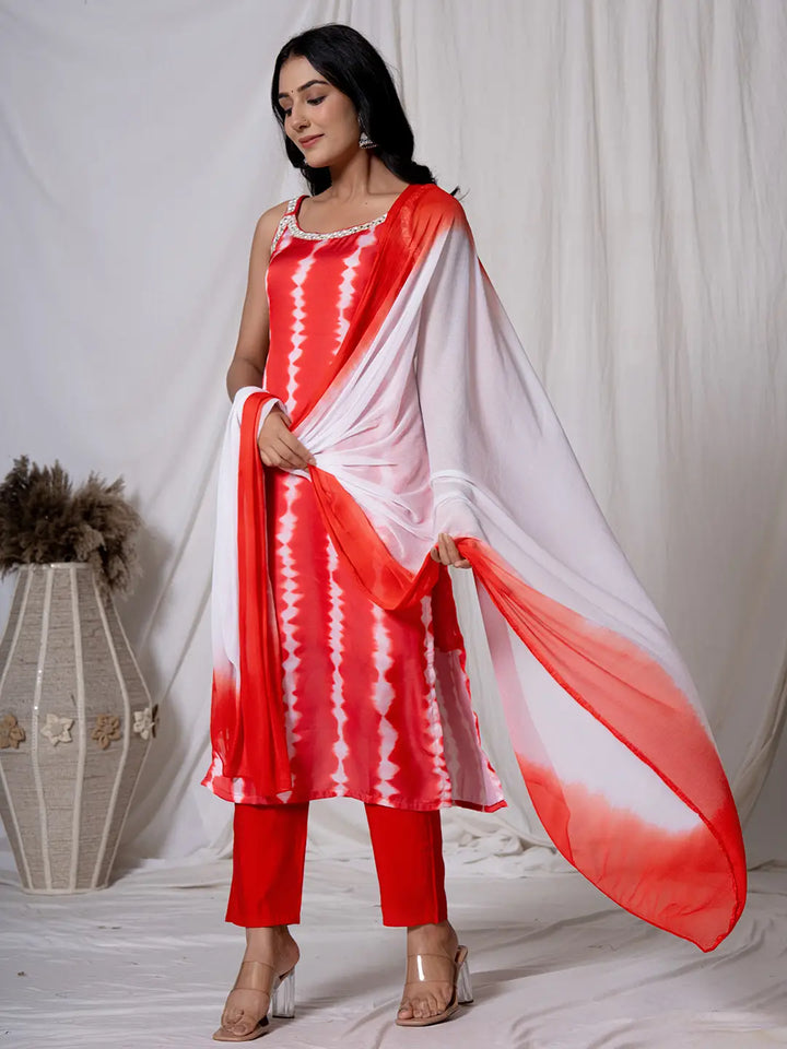 Red Silk Kurta Dupatta Pant Set-Yufta Store-7313SKDRDS