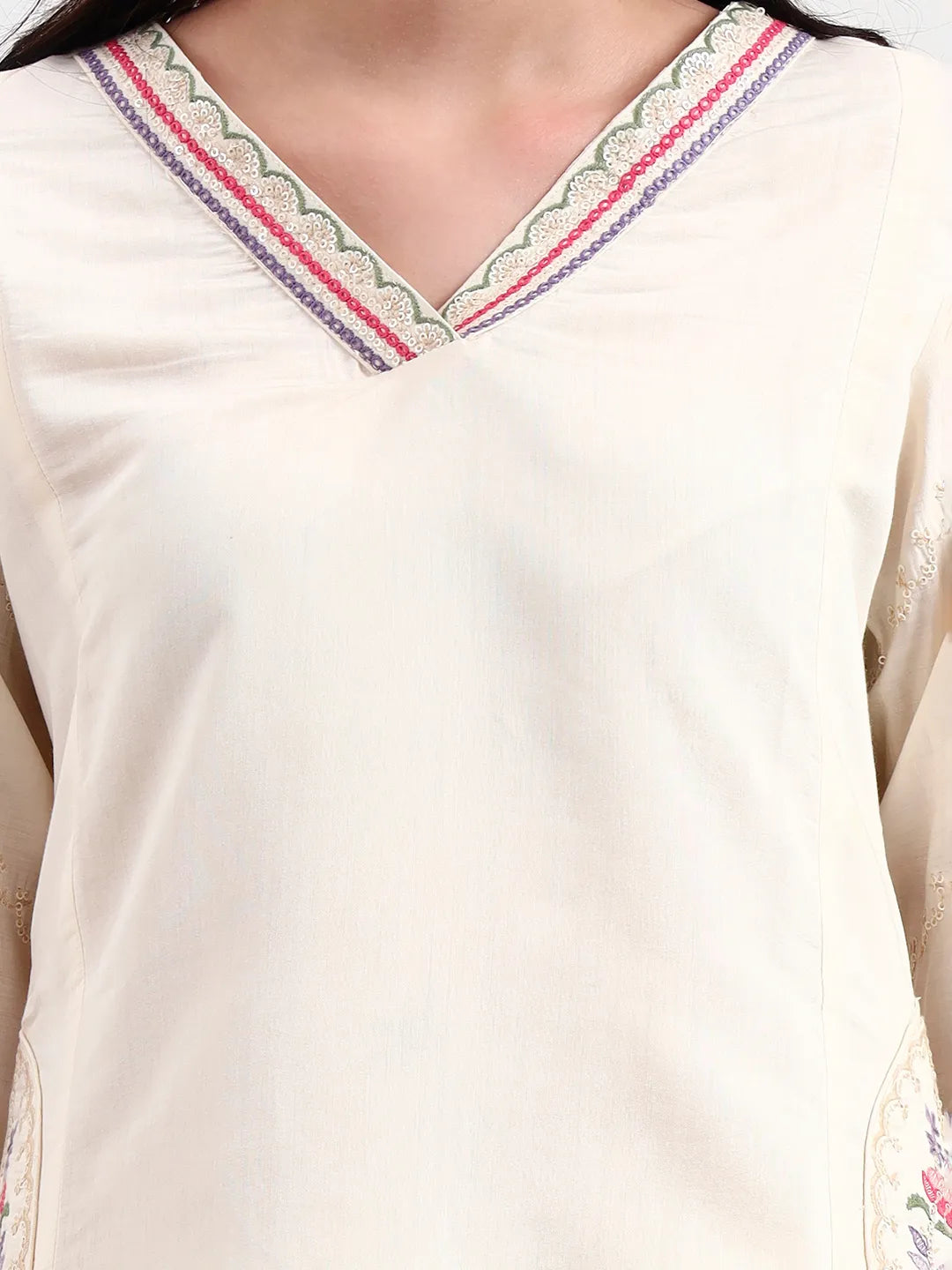 Roman Silk Cream Kurta Dupatta Pant Setset