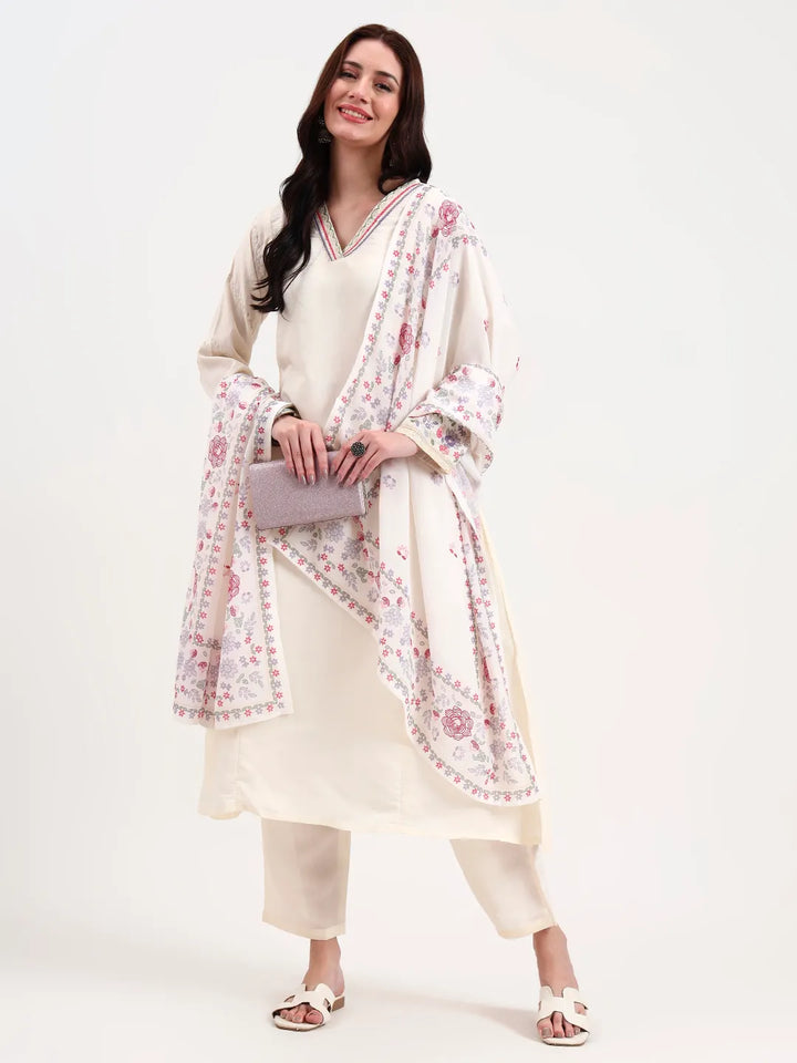 Roman Silk Cream Kurta Dupatta Pant Setset