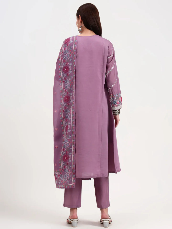 Roman Silk Lavender Kurta Dupatta Pant Setset