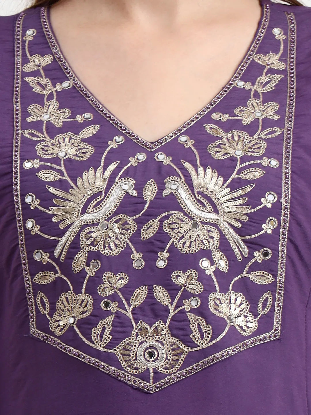 Roman Silk Purple Kurta Dupatta Palazzo Set