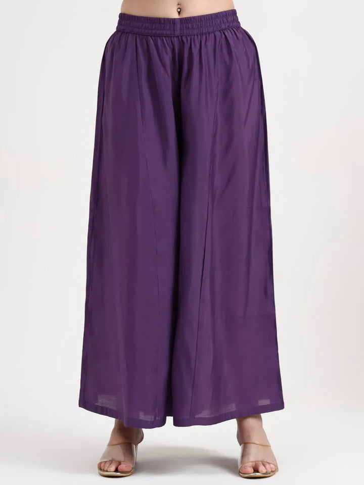 Roman Silk Purple Kurta Dupatta Palazzo Set