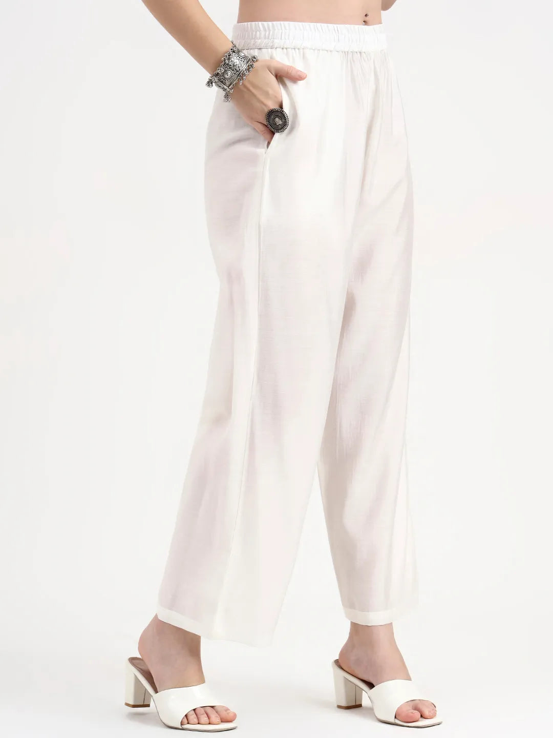 Roman Silk White Kurta Dupatt Pant Set