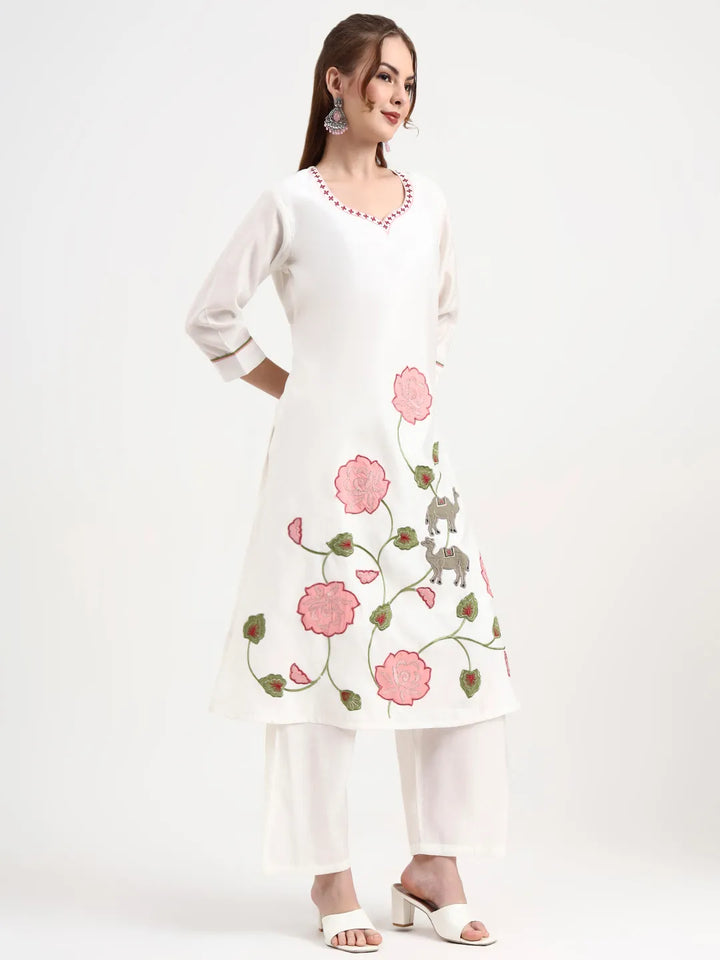 Roman Silk White Kurta Dupatt Pant Set