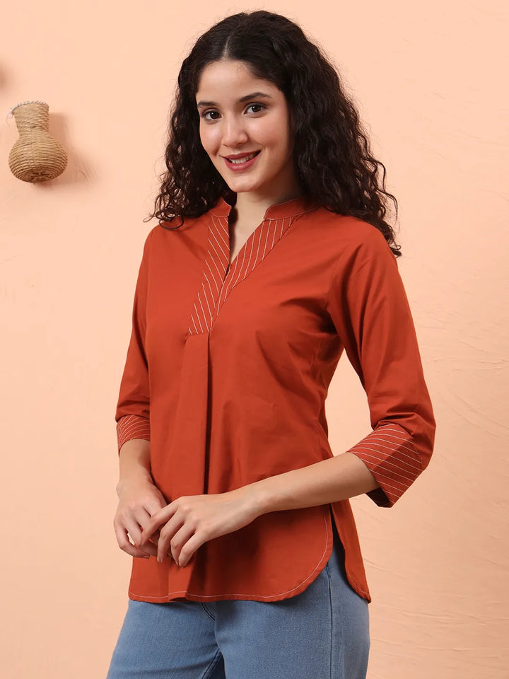 Rust Cotton Regular Top-Yufta Store-6342TOPRTS