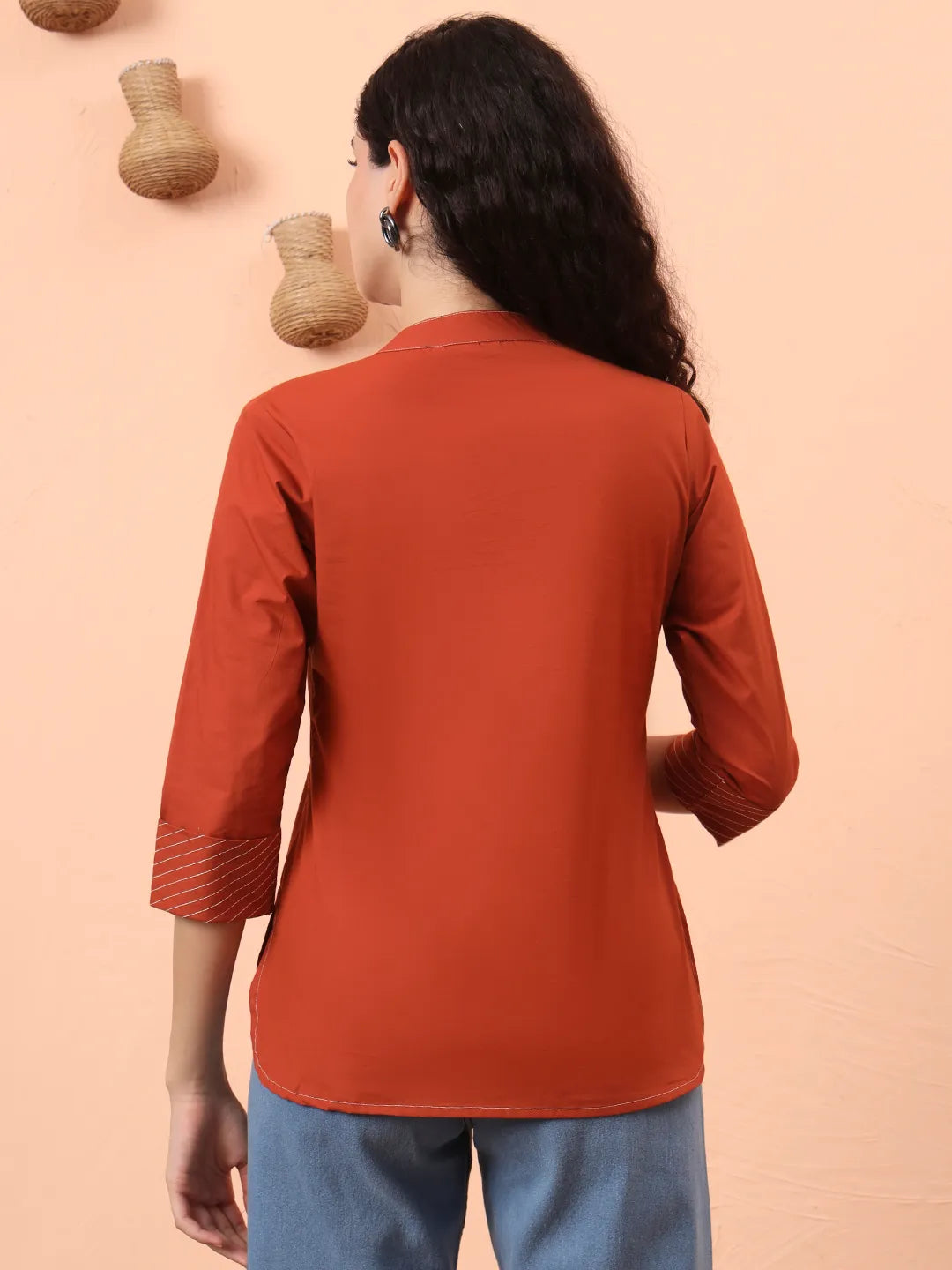Rust Cotton Regular Top-Yufta Store-6342TOPRTS