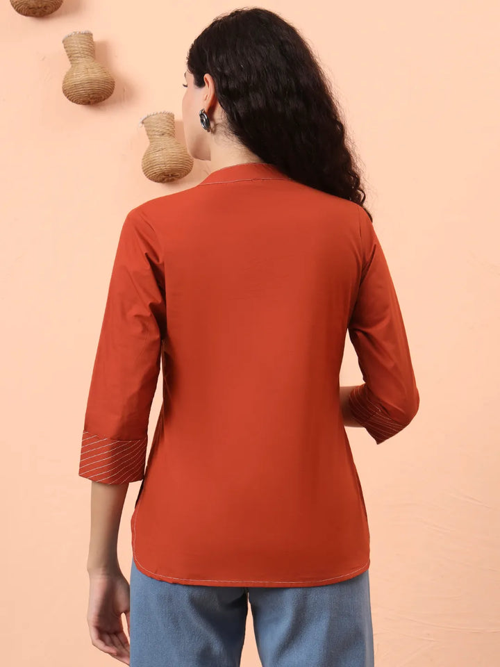 Rust Cotton Regular Top-Yufta Store-6342TOPRTS