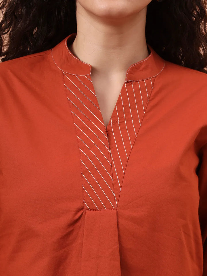 Rust Cotton Regular Top-Yufta Store-6342TOPRTS