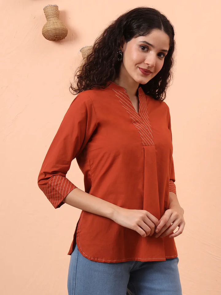 Rust Cotton Regular Top-Yufta Store-6342TOPRTS