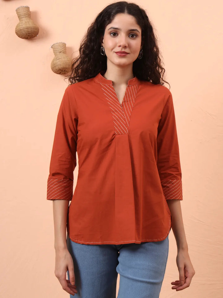Rust Cotton Regular Top-Yufta Store-6342TOPRTS