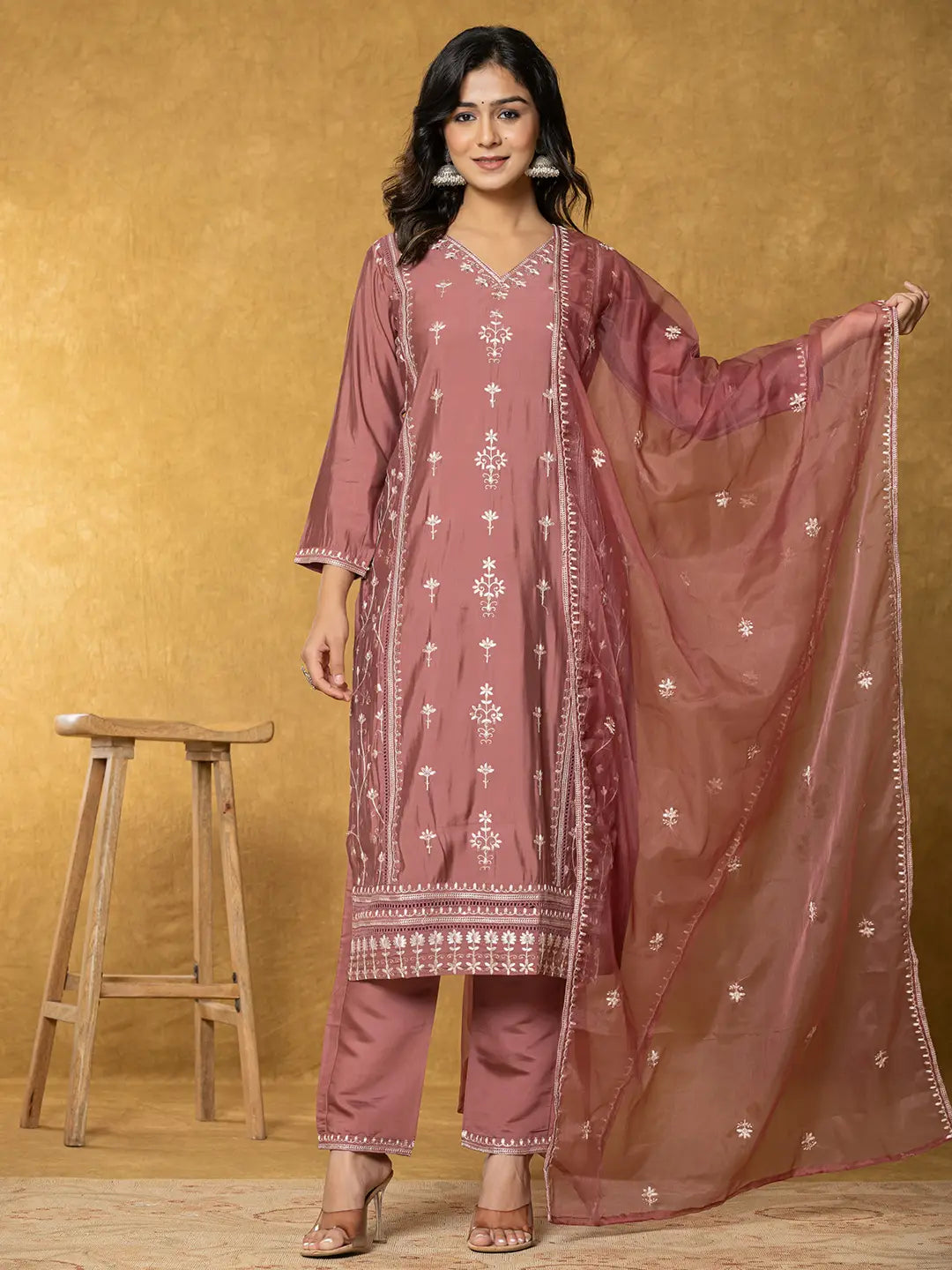 Grey Silk Kurta Dupatta Pant Set-Yufta Store-7283SKDGYS