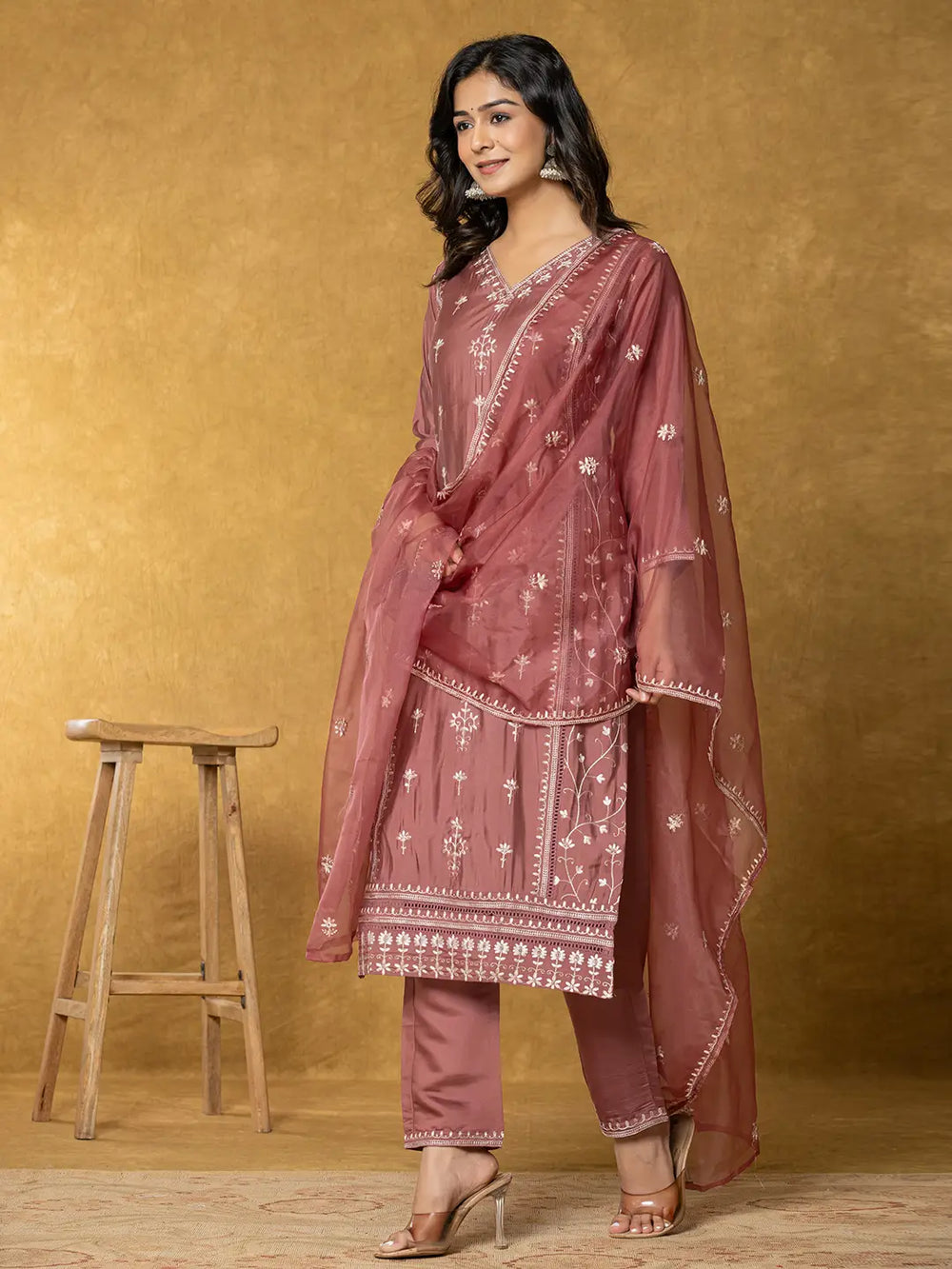 Grey Silk Kurta Dupatta Pant Set-Yufta Store-7283SKDGYS