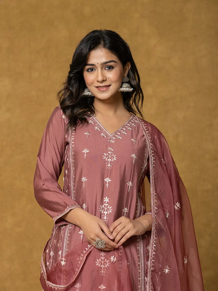 Grey Silk Kurta Dupatta Pant Set-Yufta Store-7283SKDGYS