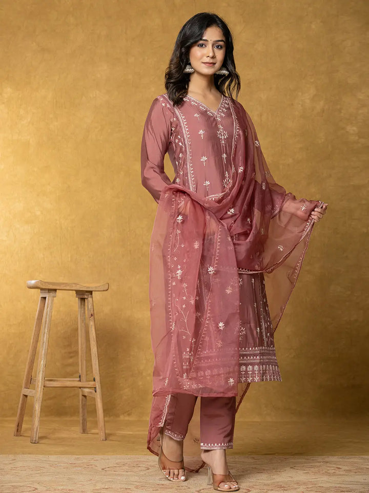 Grey Silk Kurta Dupatta Pant Set-Yufta Store-7283SKDGYS