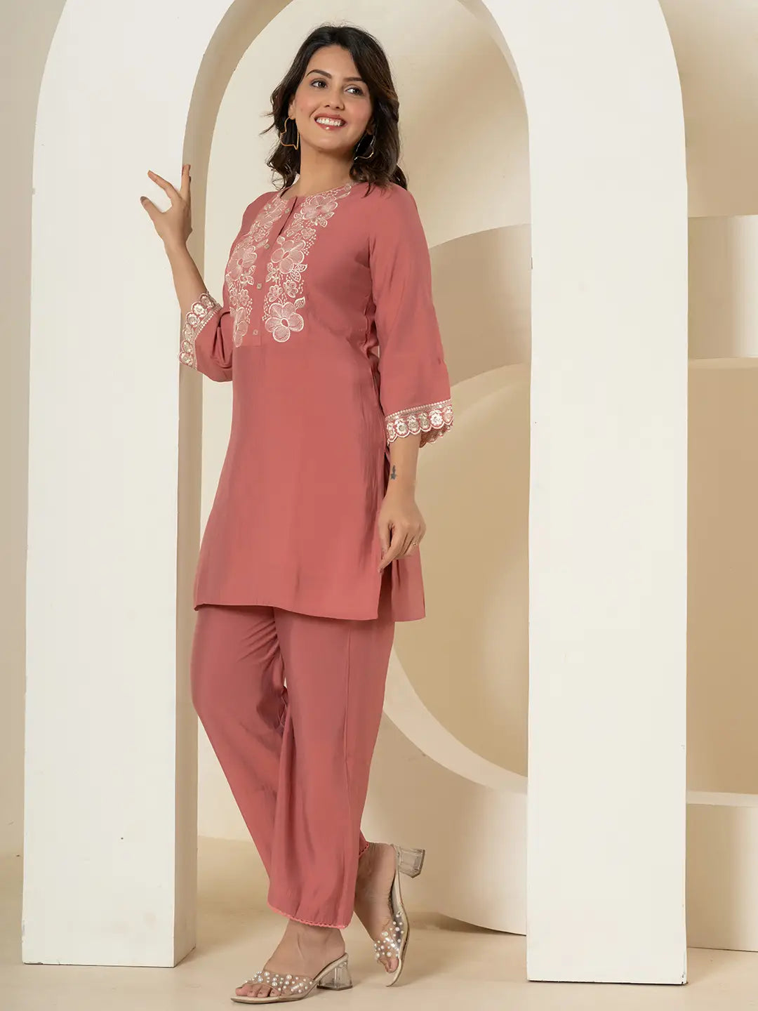 Rust Thread_Work Shirt And Trouser Silk Blend Co-Ord Set-Yufta Store-7290CRDRTS