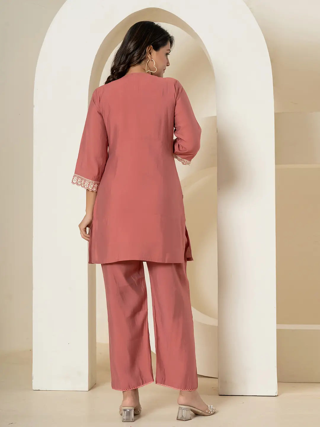 Rust Thread_Work Shirt And Trouser Silk Blend Co-Ord Set-Yufta Store-7290CRDRTS