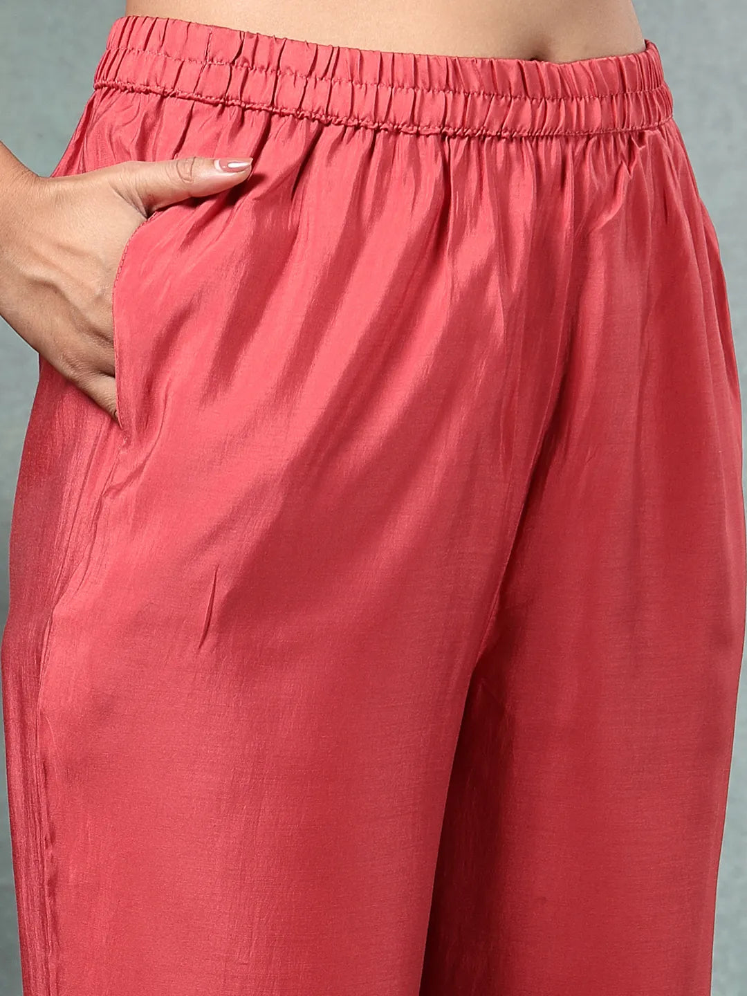 Rust Zari Work A-Line Roman Silk Kurta Trouser Dupatta Set-Yufta Store-6756SKDRTM