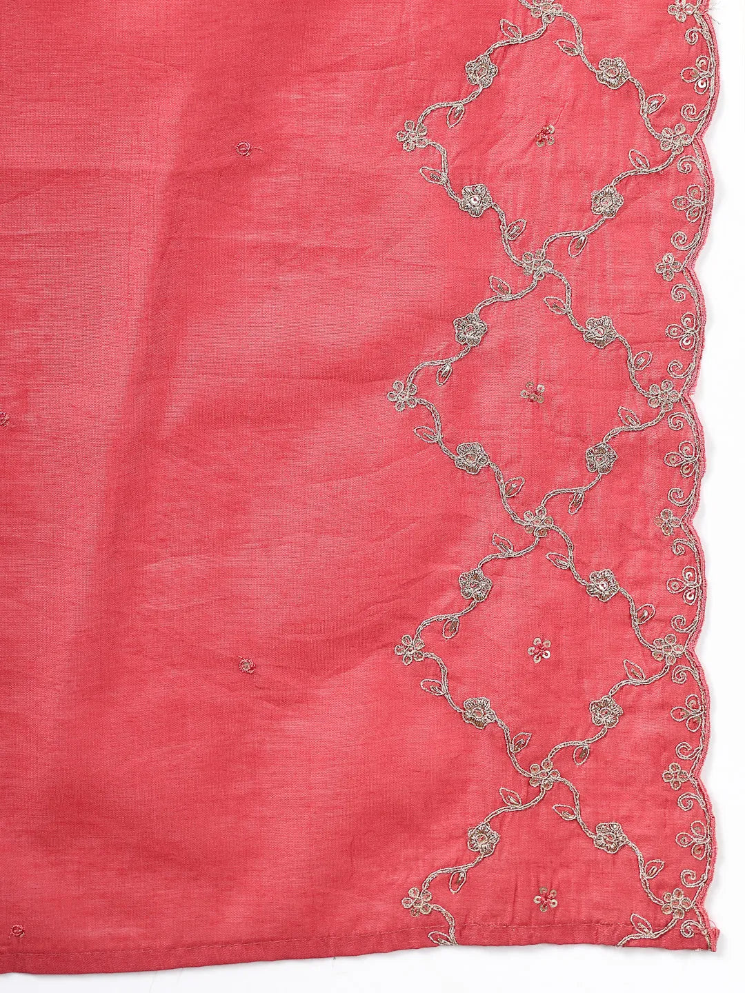 Rust Zari Work A-Line Roman Silk Kurta Trouser Dupatta Set-Yufta Store-6756SKDRTM