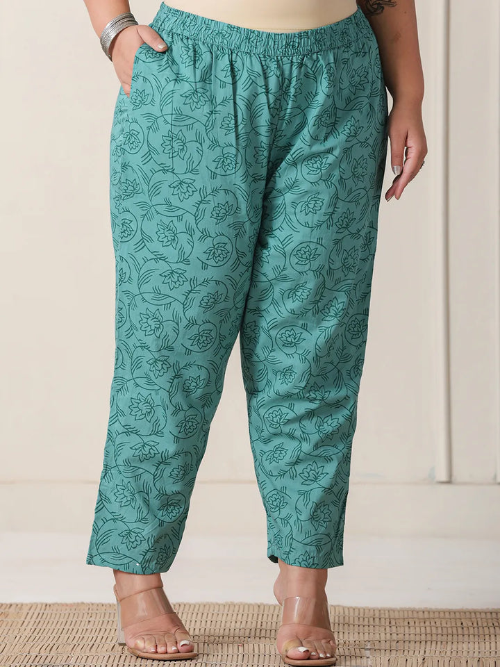 Sea Green And White Cotton Cutdana_Work Plus Size Kurta Set With Pant & Dupatta-Yufta Store-6246PSKDSG3XL