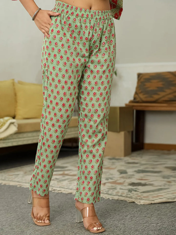 Sea Green Cotton A-Line Kurta Dupatta Set