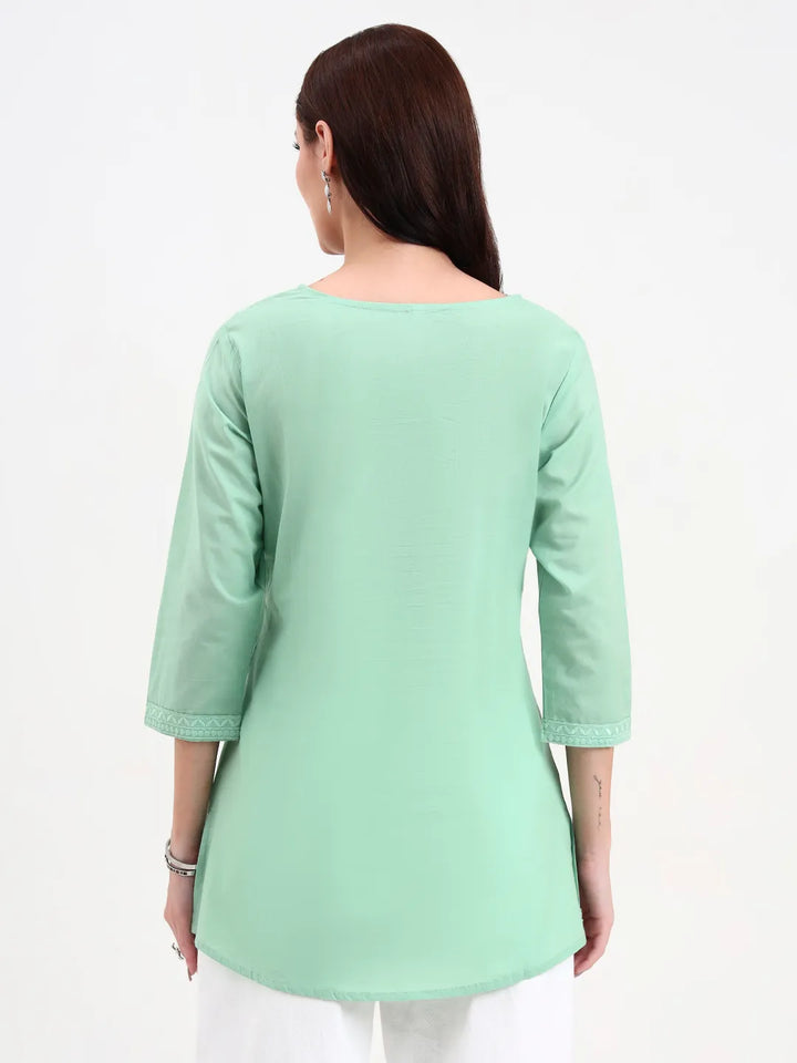 Sea Green Cotton Straight Peplum Top-Yufta Store-6662TOPSGS