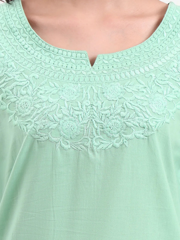 Sea Green Cotton Straight Peplum Top-Yufta Store-6662TOPSGS