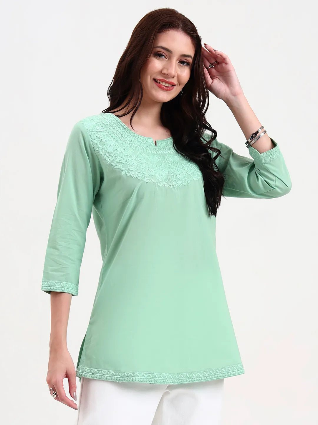 Sea Green Cotton Straight Peplum Top-Yufta Store-6662TOPSGS