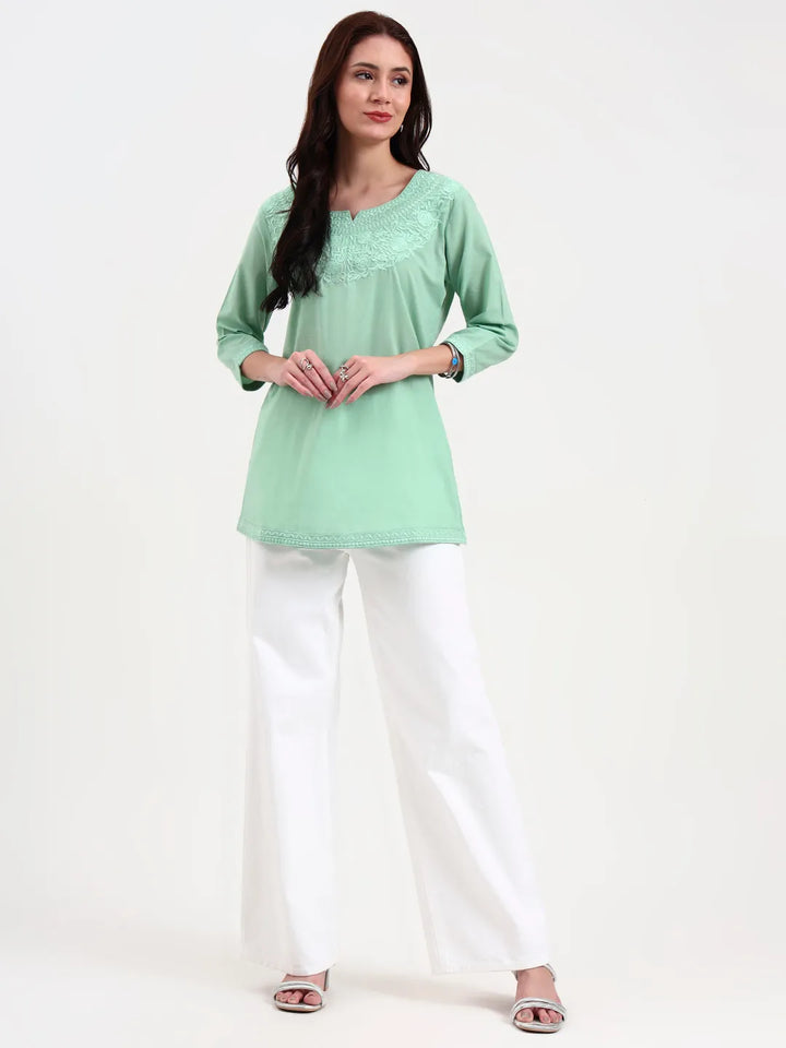 Sea Green Cotton Straight Peplum Top-Yufta Store-6662TOPSGS